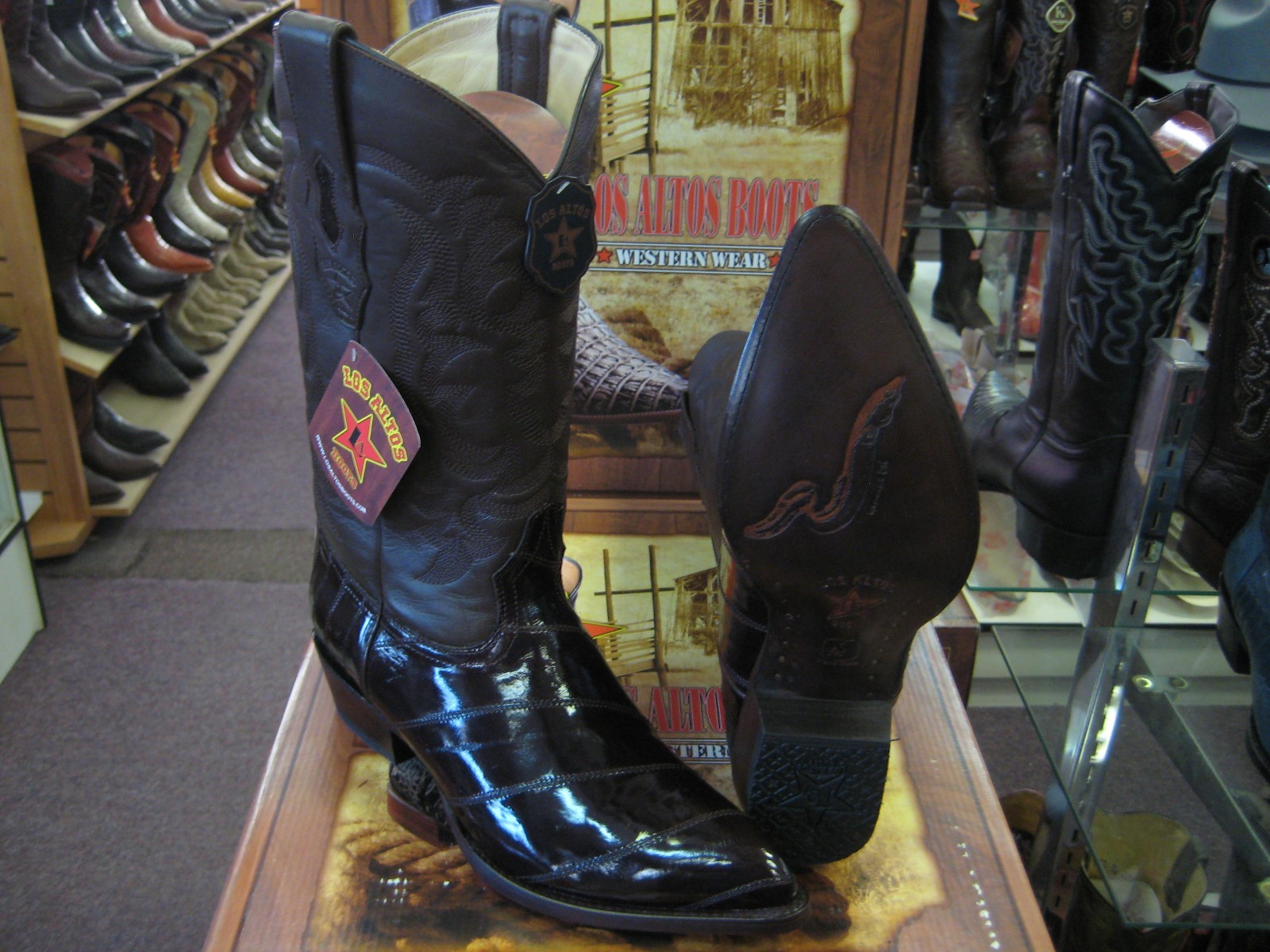 Pre-owned Los Altos Boots Los Altos Men Brown Genuine Eel Western Cowboy Boot J-toe (ee+) 990807