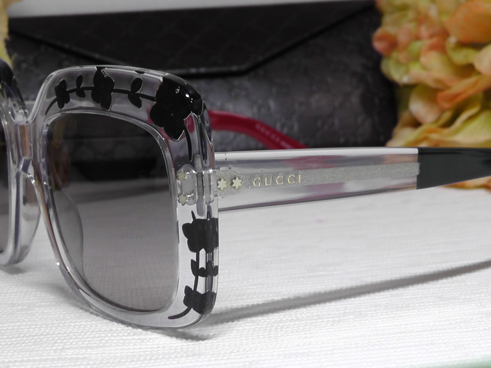 Pre-owned Gucci Gg3863s Oversized Square Black/crystal Frame 900 Eu Sunglasses 54 22 145 In Gray