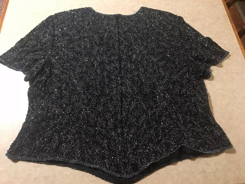 Vtg Papell Boutique Evening Size 3X Women's Top Black Beaded 100% Silk Holiday