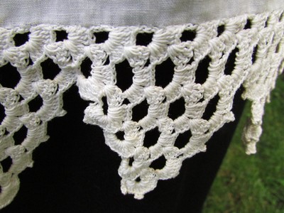 Vintage/ Antique Cream Cotton Half Apron with Crocheted Trimming