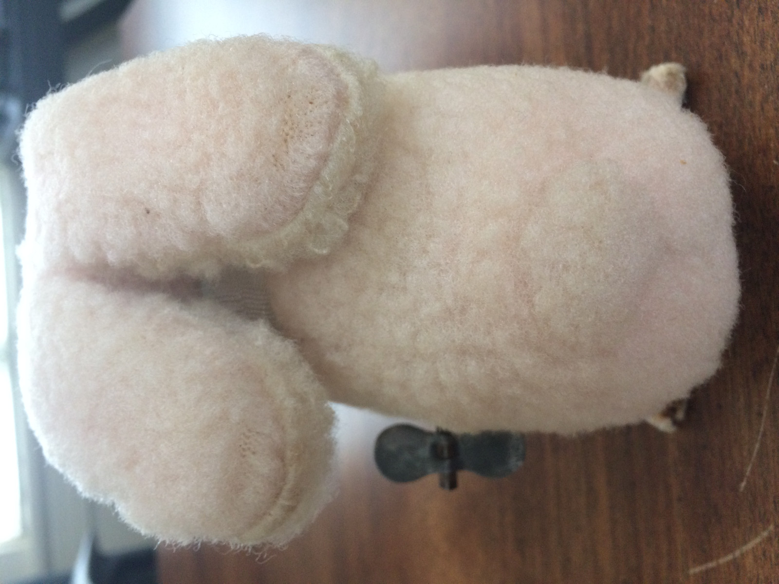 Wildly Hopping Vintage 1950s (?) Furry Blue Bow Pink Bunny Red Eyes Wind Up Toy