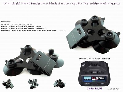 R1,3,4 Windshield Mount Bracket+6 Black Color Cup For The Uniden Radar Detector