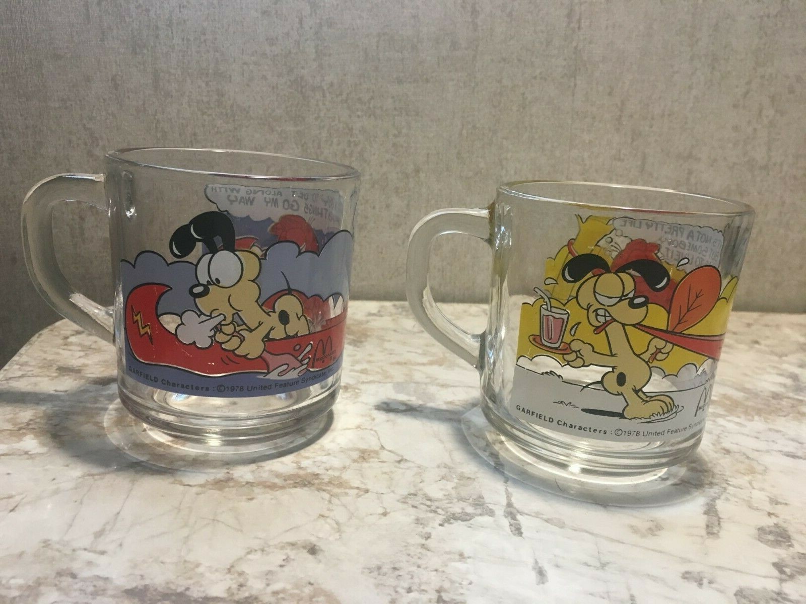 VTG 2 set Garfield 1978 McDonald's Jim Davis glass coffee mugs Made in the USA