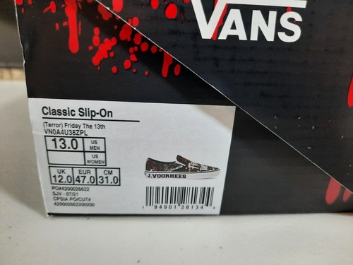 Pre-owned Vans X Friday The 13th Jason Voorhees Classic Slip On-glow In The Dark Sz 13