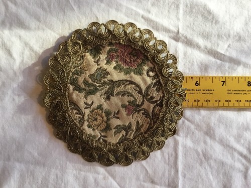 Antique Tiny Doll House Vintage Flower Rug Silk Cotton Textile Doilie