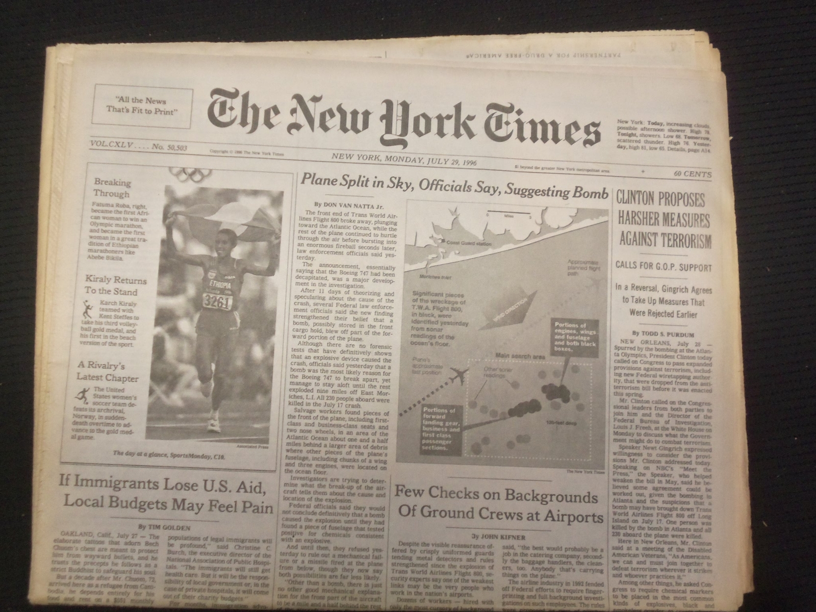 1996 JULY 29 NEW YORK TIMES NEWSPAPER -CLINTON HARSHER MEASURES