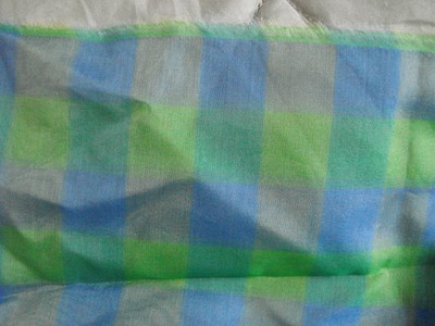 Vintage 70s Fabric Poly Chiffon Sheer Blue Green Plaid 3 yd