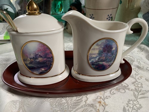Thomas Kincaid sugar and creamer On Wood Platter | eBay Thomas Kincaid sugar and creamer On Wood Platter | eBay