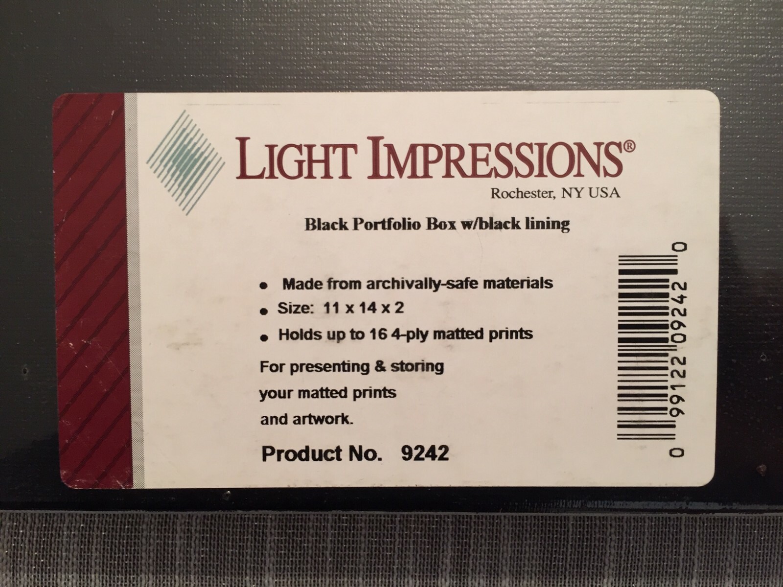 Light Impressions Black Portfolio Box w/black lining - No. 9242 - New