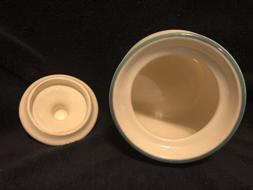 Pfaltzgraff Juniper Ivory, Teal, Mauve Sugar Bowl with Lid, Salt and Pepper Set