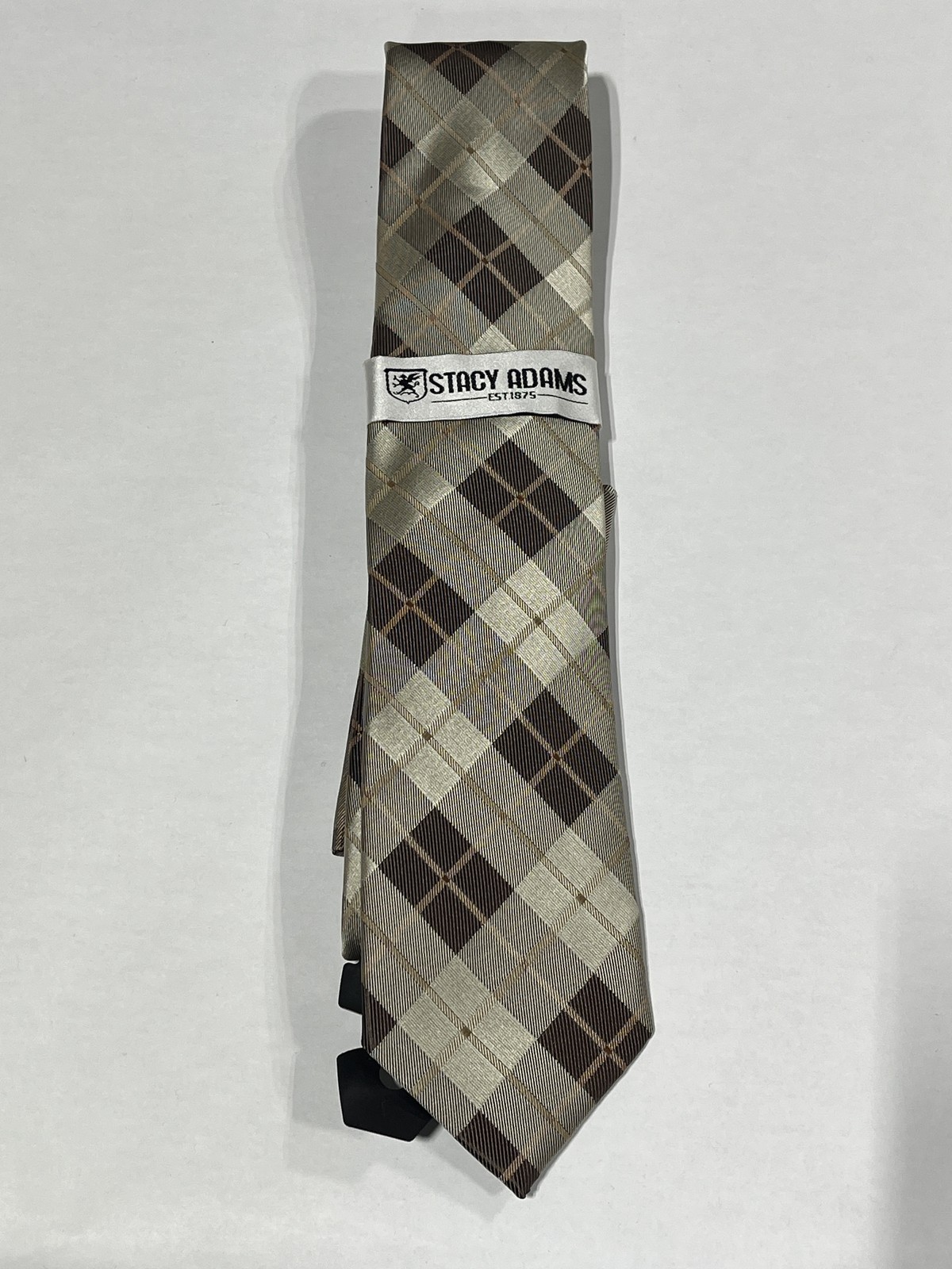 Mens Stacy Adams Taupe Box Pattern Tie With Matching Pocket Square NEW