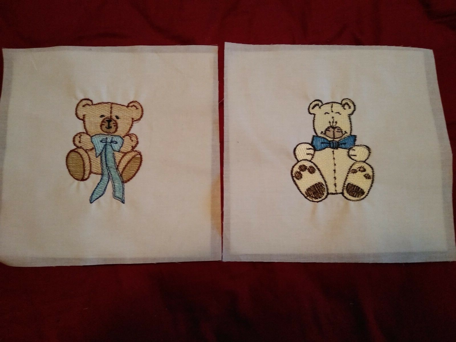 Teddy Bear Quilting Squares, set #2, Machie Embroidered