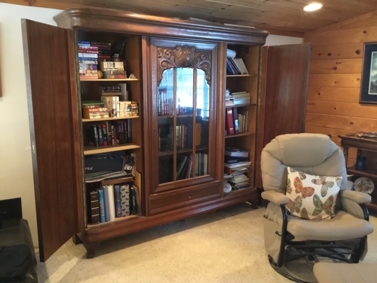 Beautiful 19th Century Late 1800’s Carved Antique Bookcase Cabinet