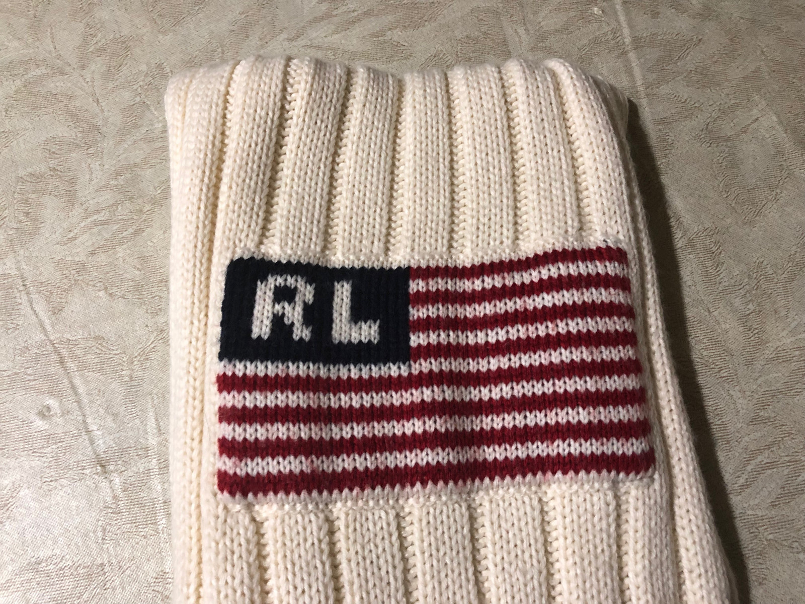 Polo Ralph Lauren American Flag White Scarf Ivory Red Navy Blue 62