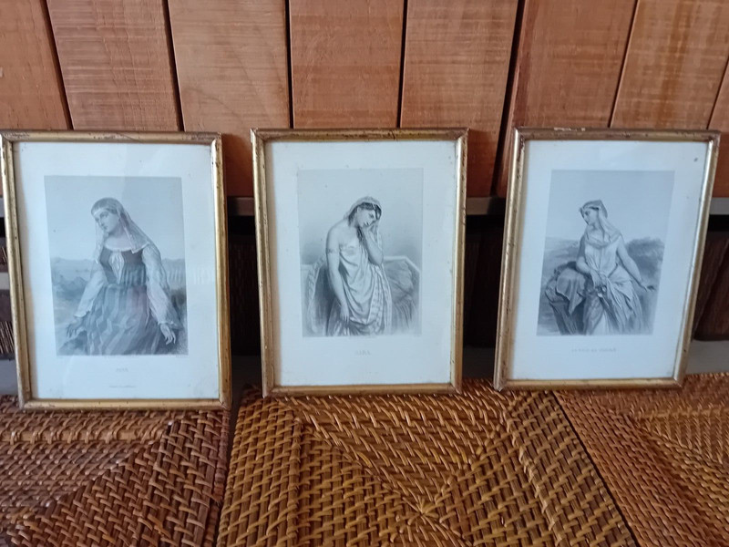 3 Litographies Anciennes Representant  Sara Sarah Agar   Fille Du Pharaon Cadre