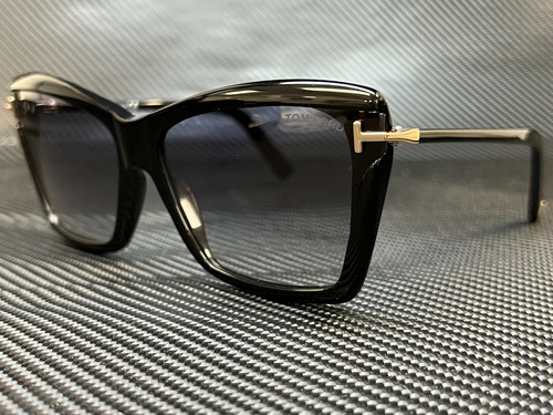 Pre-owned Tom Ford Ft0849 01b Black Grey Gradient Rectangle Womens 64 Mm Sunglasses In Gray