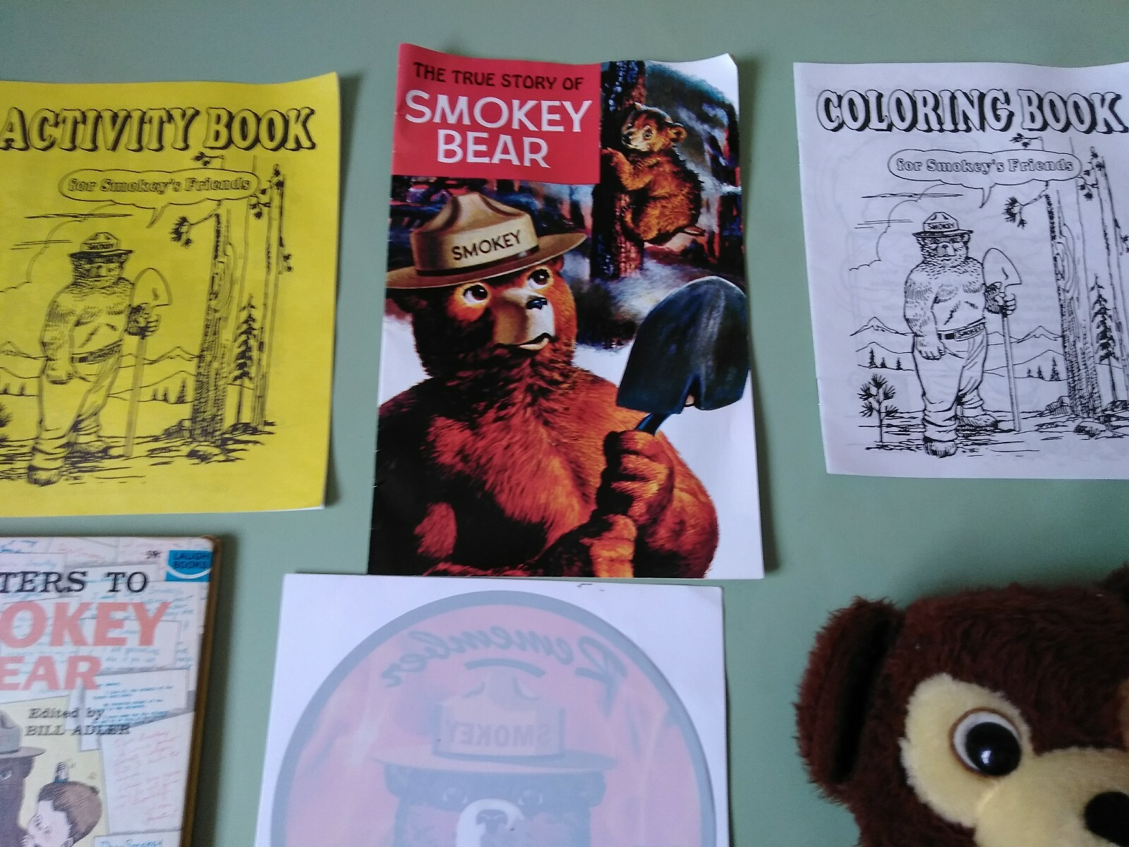 Smokey The Bear Lot Salt & Peper shaker, Stuffed Bear (NO HAT) Stickers, rulers