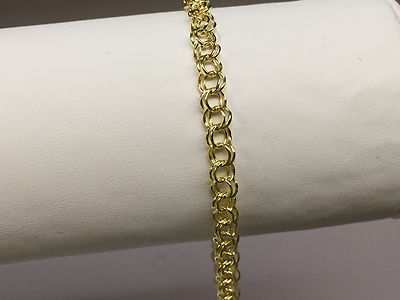Pre-owned R C I 14k Yellow Gold Double Circle Link Charm Bracelet 1.6gr 7.25 Inch In No Stone