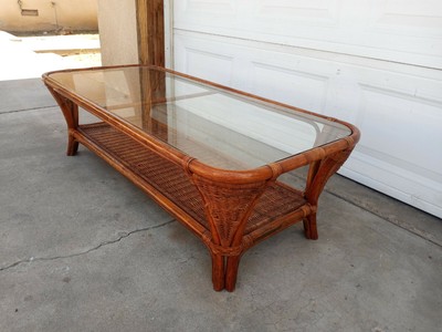 Vintage Bamboo Rattan Tiki Palm Beach Style Coffee Table Mid Century Modern Furniture Home Living