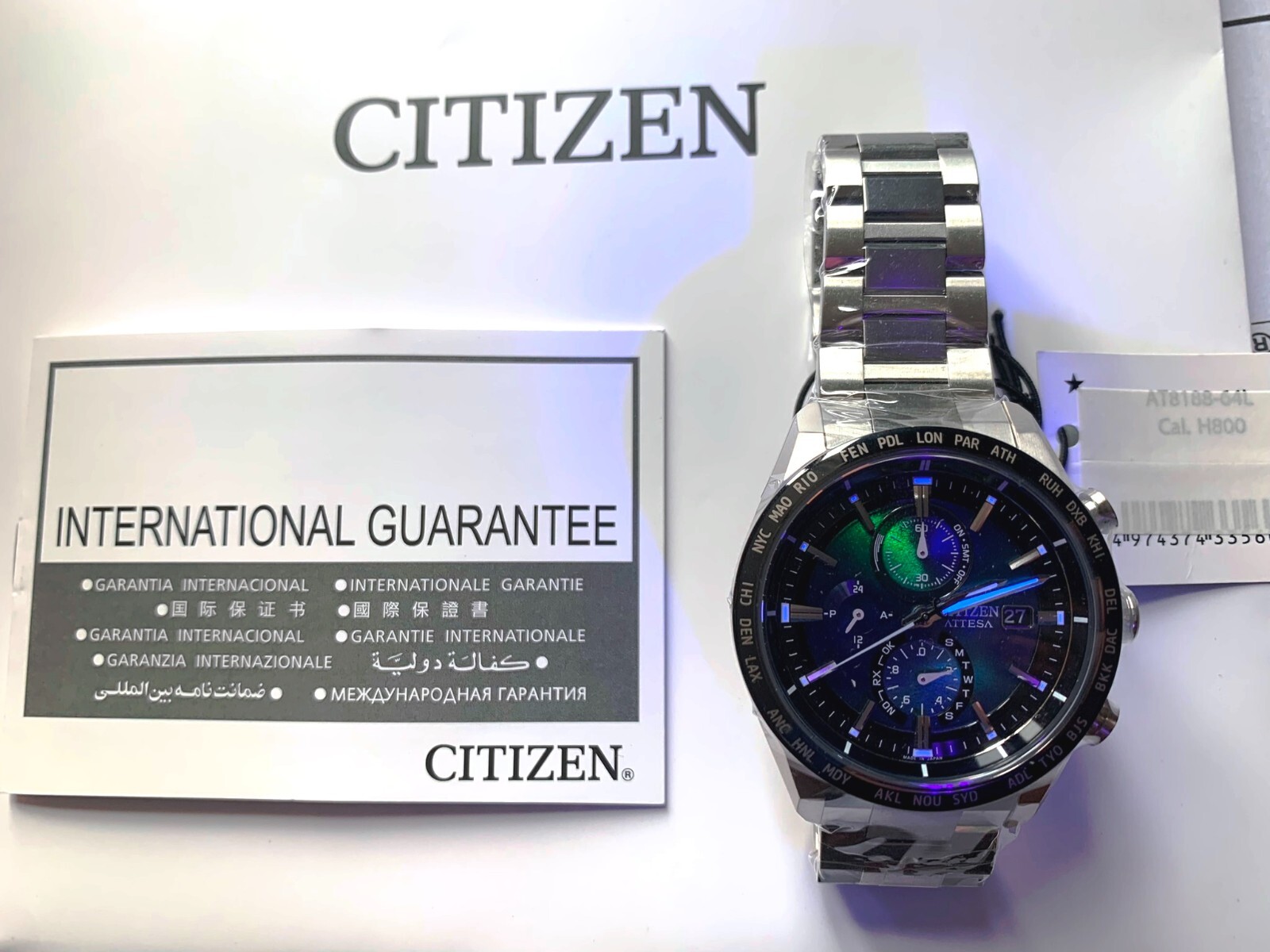 Pre-owned Citizen Ø42 Super Titanium Unite W/blue Atomic Perpetual World Radio At8188-64l