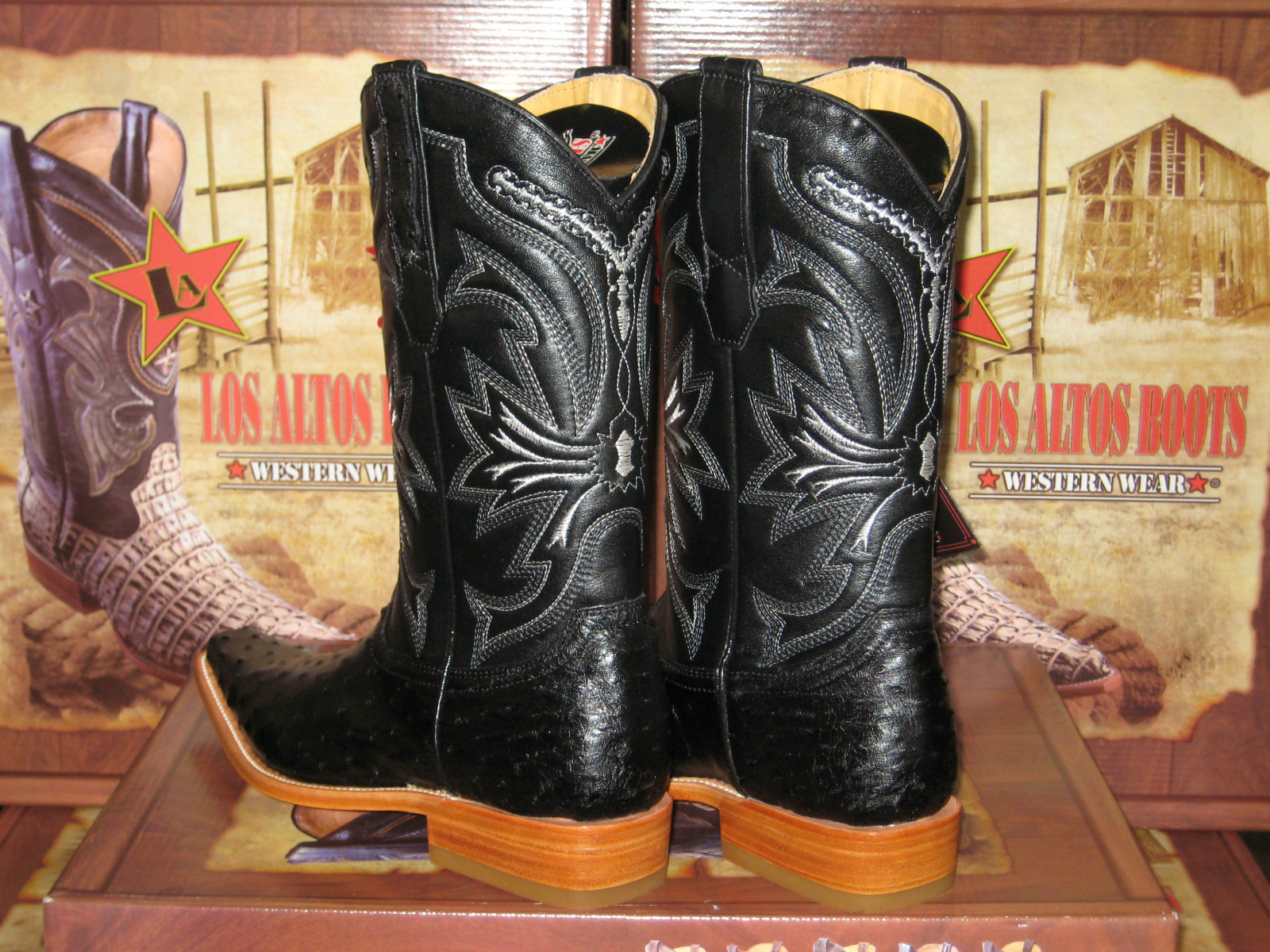 Pre-owned Los Altos Boots Los Altos Black Genuine Full Quill Ostrich Western Versage Square Toe Boot D
