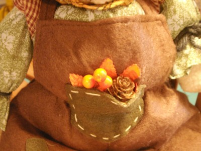 fall decor Nantucket doll bear pumpkin leaves hat 20 in shelf sitter