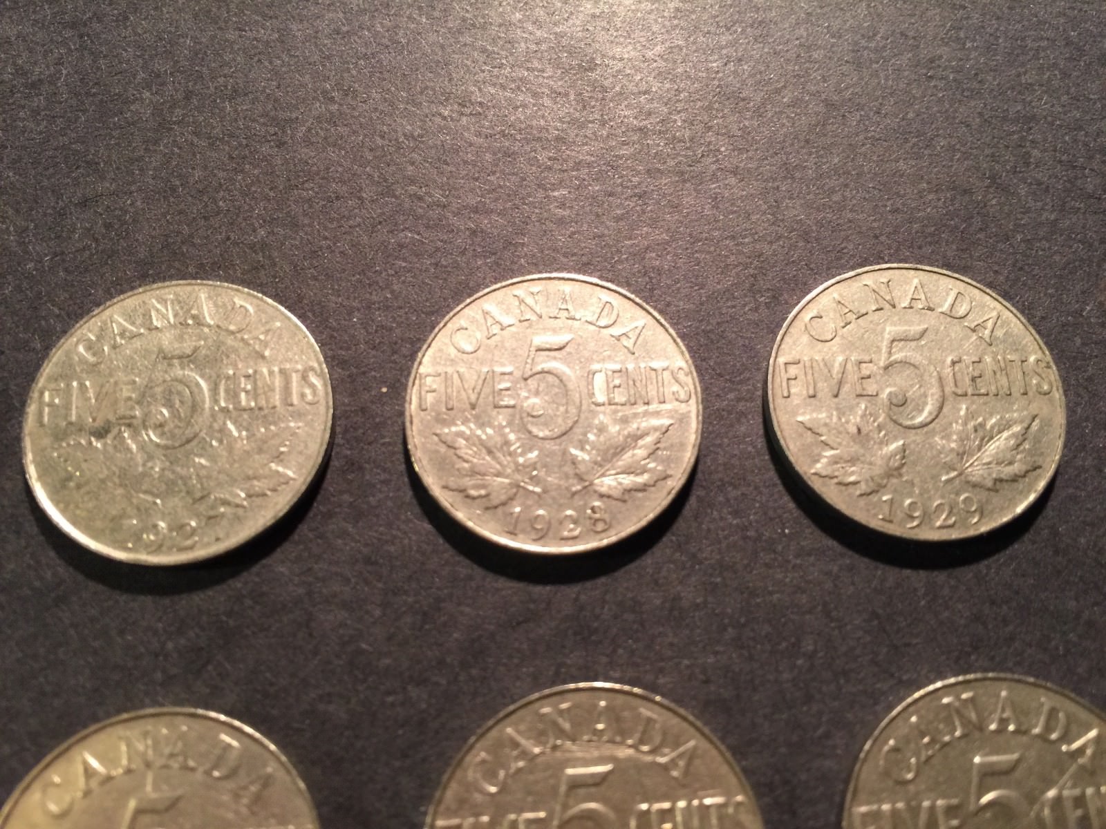 LOT OF 12 pcs CANADIAN NICKELS 5 cents 1922, 1924,1927-1936 GEORGE V Canada Gift