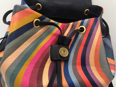PAUL SMITH PAUL SMITH SWIRL WOMEN'S LEATHER STRIPE BACKPACK SHOULDER BAG
