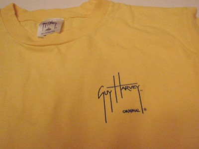 Guy Harvey Yellow Long Sleeve Shirt Boys Large Mako Shark and Tuna