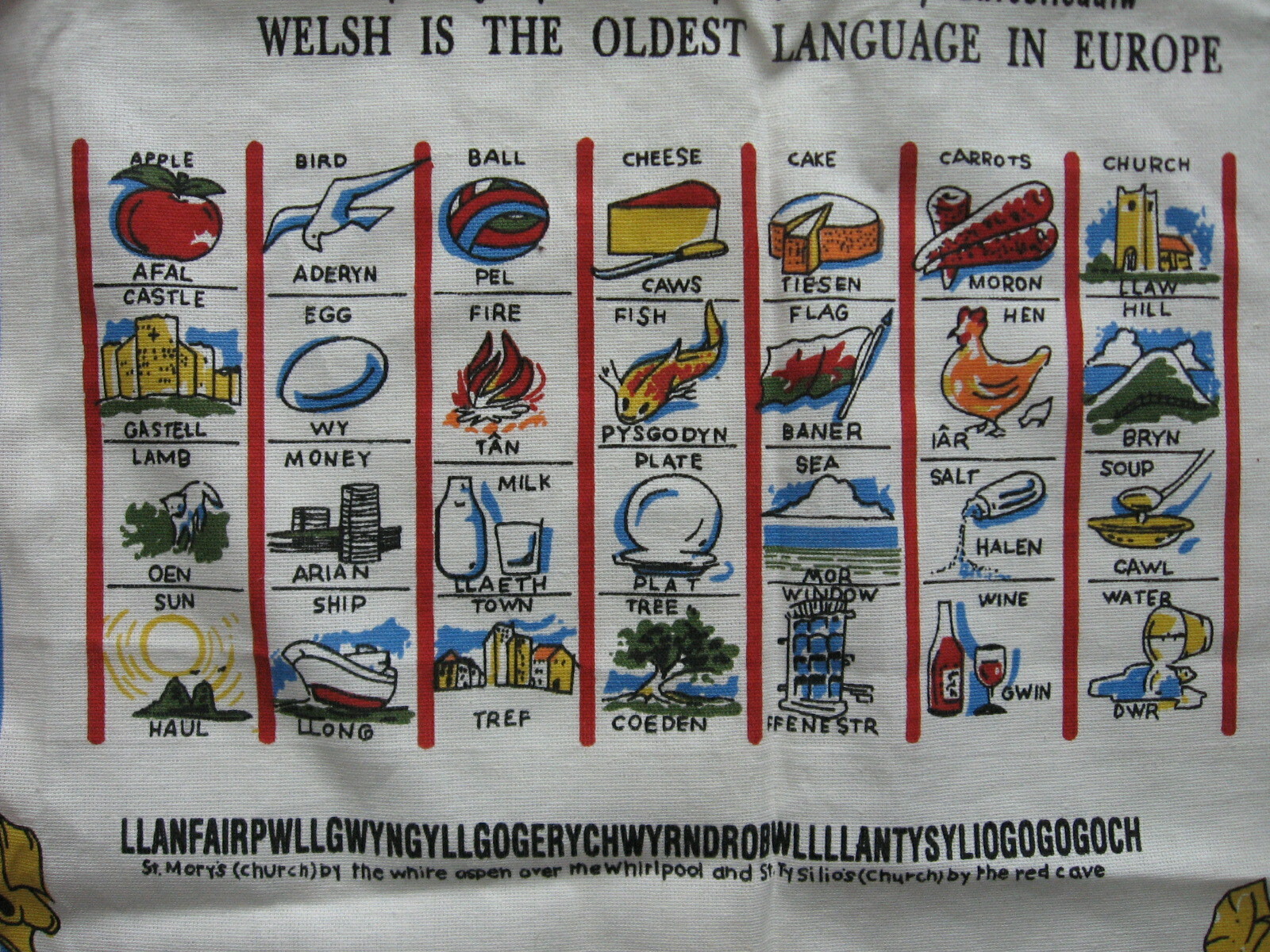 Welsh Language cotton linen towel wall hanging 30