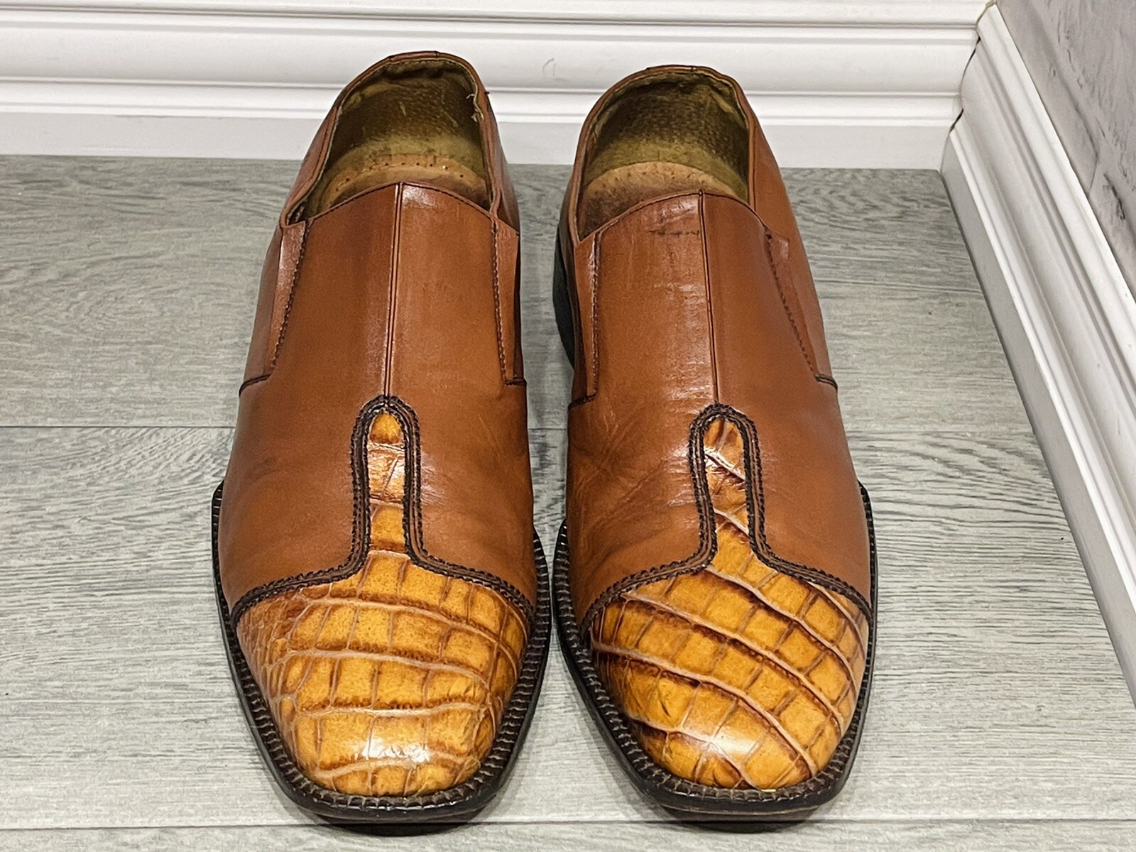 Brown Leather Croc Dress Loafers Shoes 