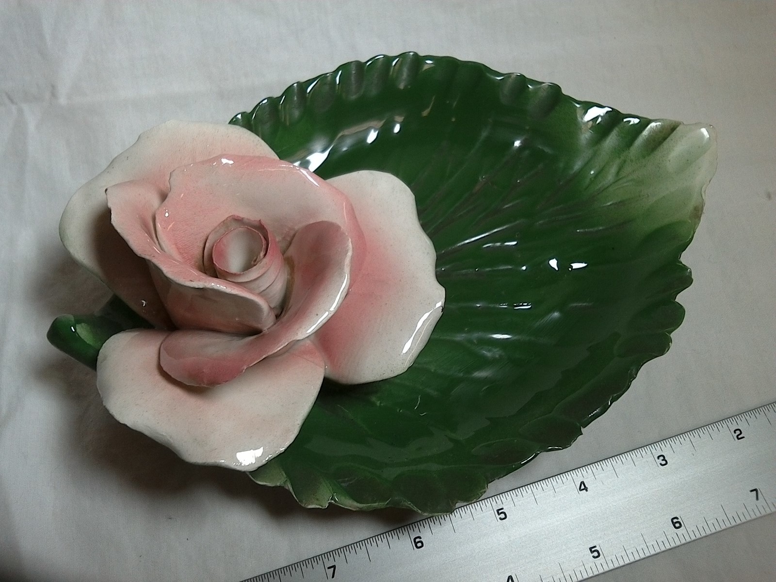 Nuova Capodimonte Porcelain Rose 8 Inch long Dish Stunning! Italy - Make Offer