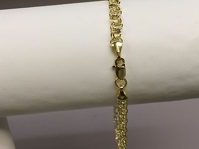 Pre-owned R C I 14k Yellow Gold Double Circle Link Charm Bracelet 1.6gr 7.25 Inch In No Stone