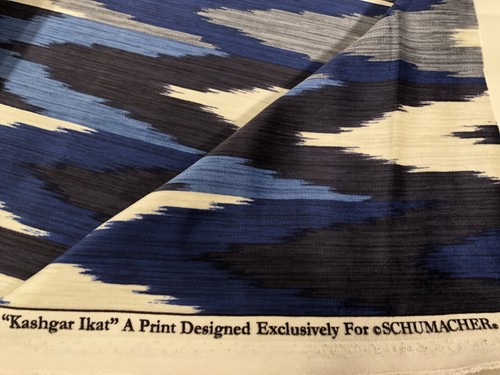 Schumacher Ikat Velvet Uphol. Fabric- Kashgar Ikat / Indigo Slate 1.65 yd 176100