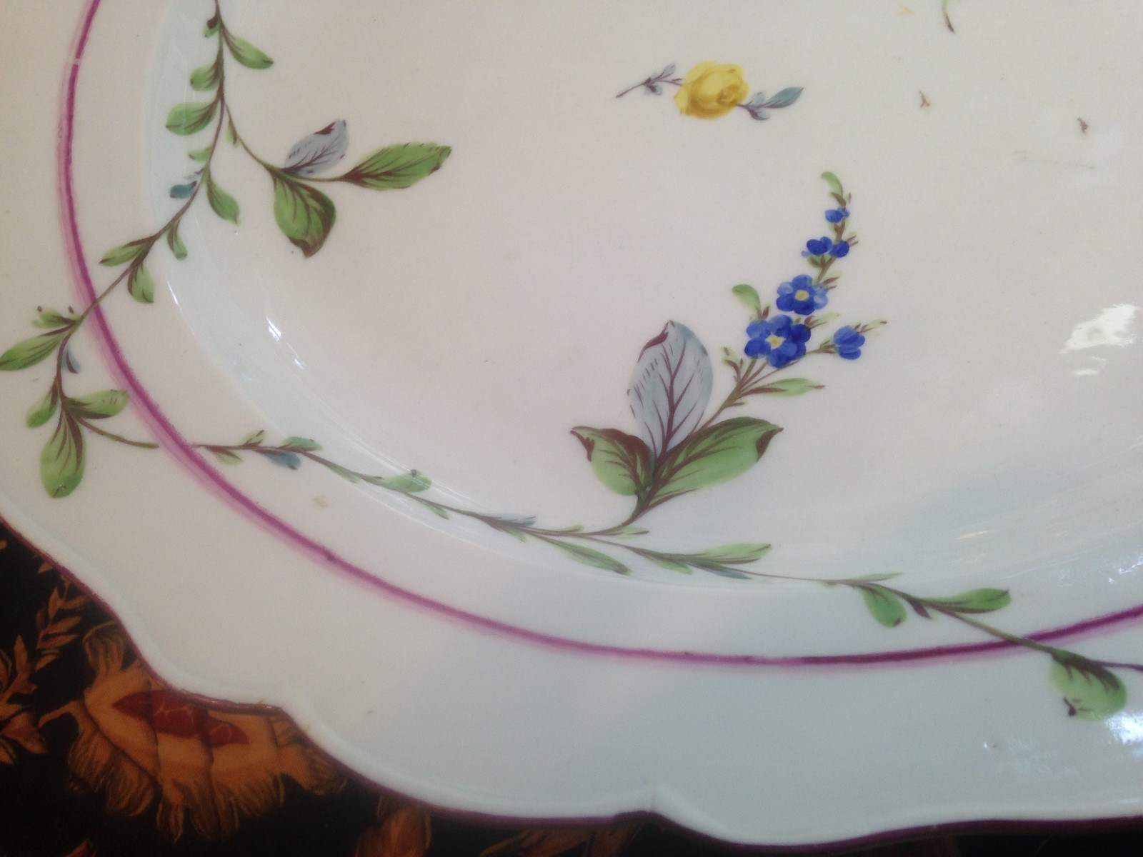 Antique 18thC Meissen Porcelain Charger,/hand painted flowers & garland-EAC-13