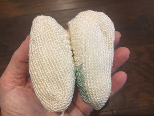 Vintage Green And White Crocheted Baby Shoes