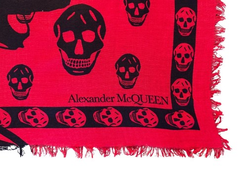 マフラー・ストール ALEXANDER MCQUEEN ORCHID SKELETON SCARF Alexander McQueen Red Black Orchid Skull Scarf Model Silk