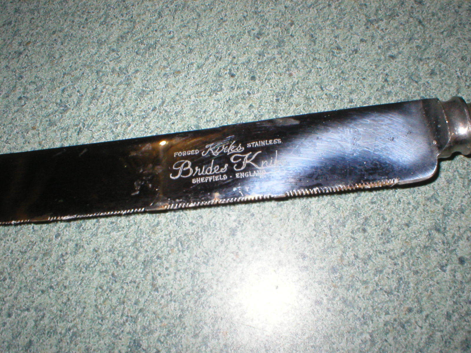 VTG Kirk's Sheffield England Pearl Handle Bride Knife Forged Stainless 14 1/4