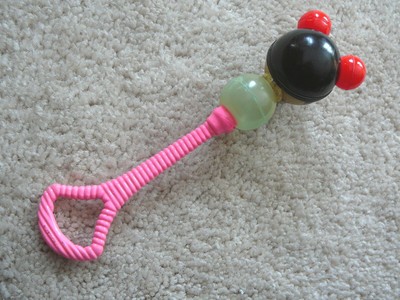 VINTAGE 1930s CELLULOID MICKEY MOUSE BABY RATTLE TOY - IRWIN USA - 6-5/8