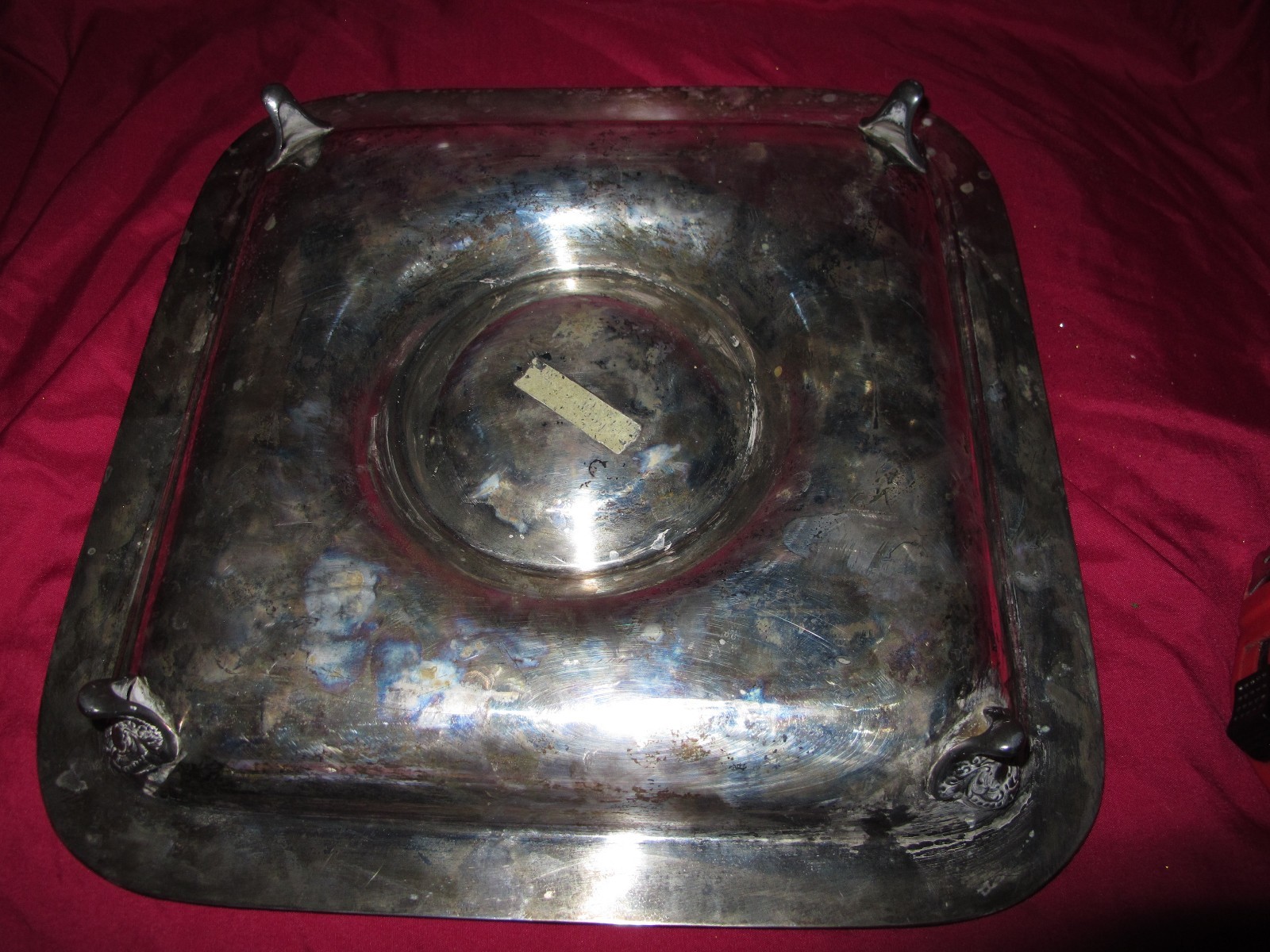 Silverplate Chip Vegetable Shrimp Dip Square Footed Serving Platter Rope Trim