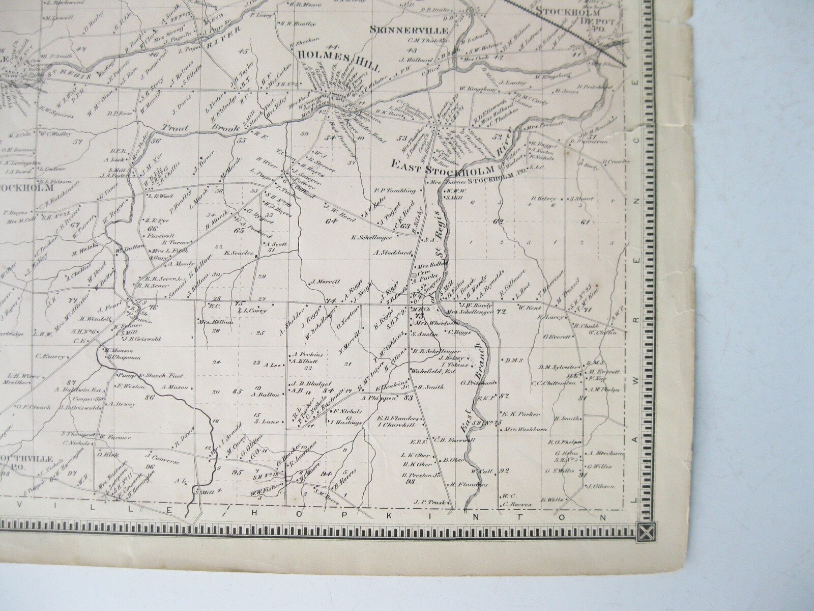 Vintage 1865 Map – Stockholm in St. Lawrence County, NY