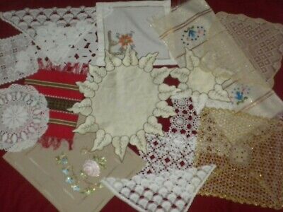 1950s hand done mid century large square doily vintage hand made crochet lace Set of four white crochet runner and doilies farmhouse