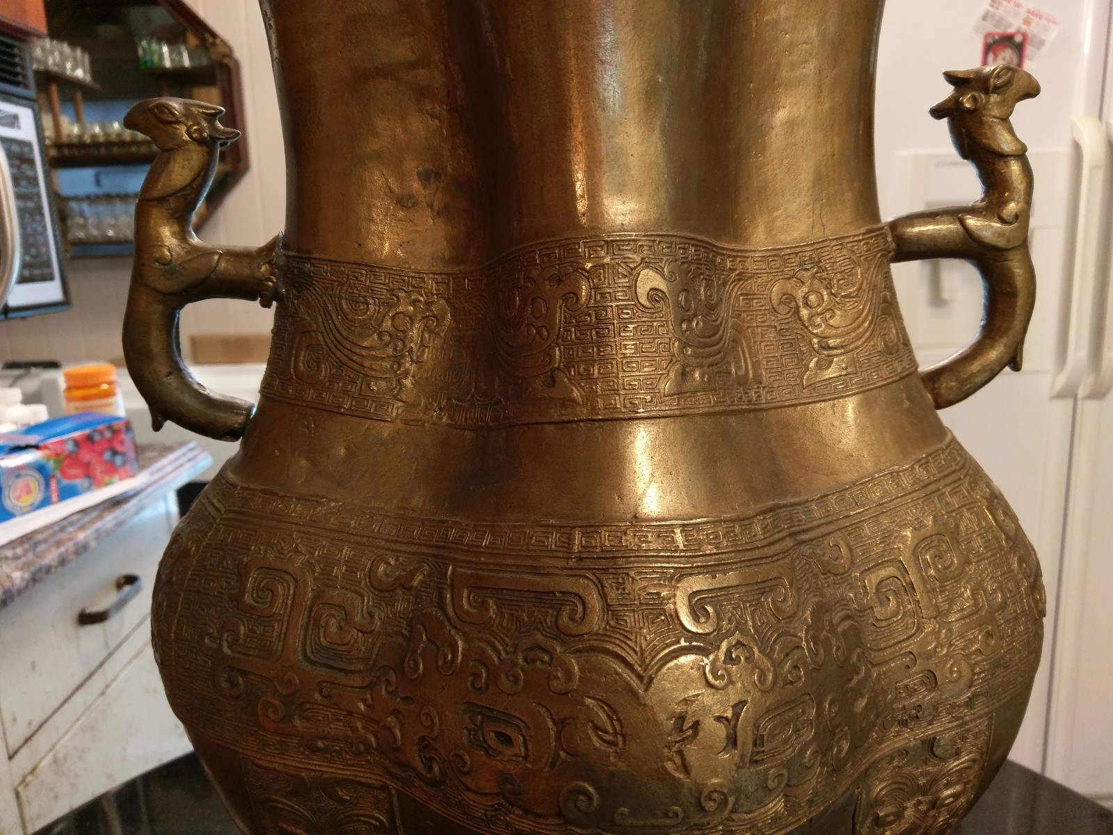 Stunning Huge Ancient Asian Solid Brass Vase Or Wine pot