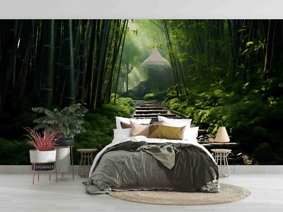 3D Bamboo Forest Leaf Stairs Self-adhesive Removeable Wallpaper Wall Mural 508