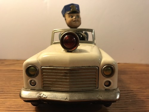 Vintage Mystery police car Japan Tinplate Battery Powered.