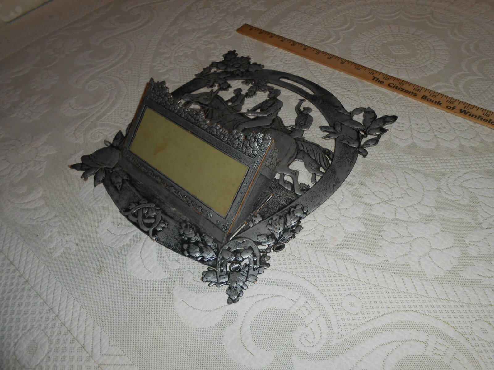 Large Antique Victorian Dimensional Fold Open Die-Cut Fox Hunt On Horseback NOS