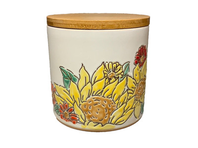 Sunflower Canister In Home Stylez 4 Inch Pretty Yellow And Ivory. New.