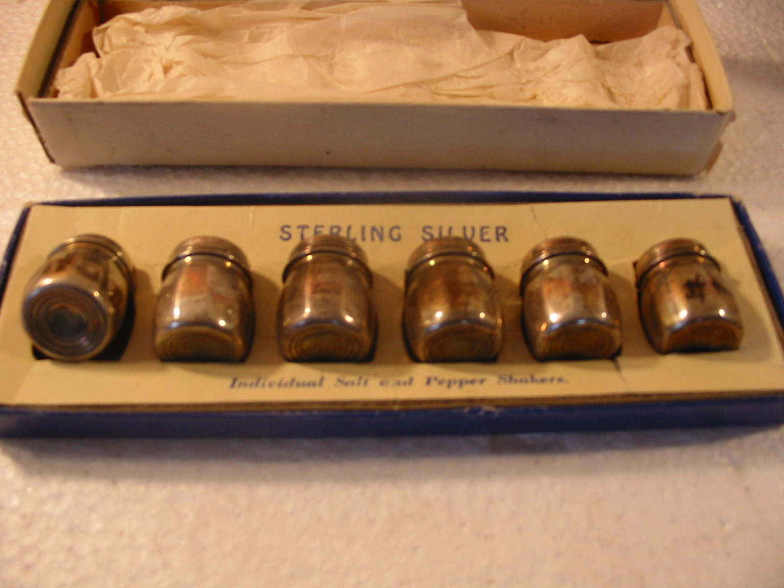 SALT AND PEPPER SHAKERS SET OF 6 925 sterling silver SMALL SIZE WITH BOX