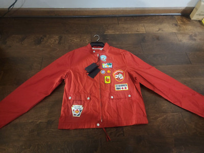 Dsquared2 Mens Jacket Size XL 56 Full Zip Red Logo Patch Windbreaker 71AM257 New