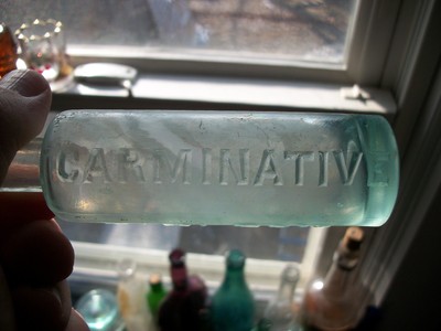 FITLER'S GENUINE CARMINATIVE AQUA CYLINDER 1890S ERA MOLD BLOWN BOLDLY EMBOSSED